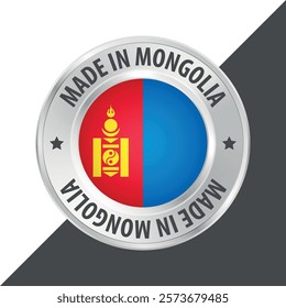 Made in Mongolia badge logo flag sticker 3d vector illustration isolated on white