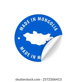 Made in Mongolia - Country Map Sticker. Best Quality. Original Product. Vector illustration.