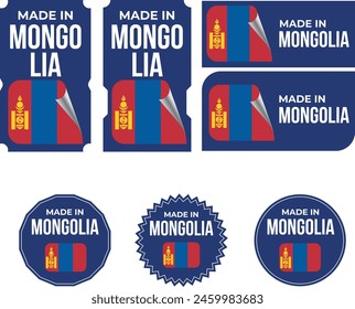 Hecho en Mongolia. Vector, Sello, Estampilla, Bandera, Bandera, Bandera de Mongolia