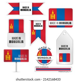 Made in Mongolia graphics and labels set. Some elements of impact for the use you want to make of it.