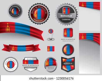 Made in Mongolia seal, Mongolian flag and color --Vector Art--