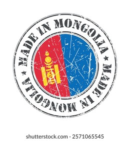 Made in Mongolia stamp scratched flag badge logo vector illustration