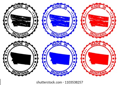 Made in Montana - rubber stamp - vector, New Mexico (United States of America) map pattern - black, blue and red