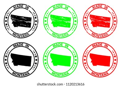 Made in Montana - rubber stamp - vector, Montana (United States of America) map pattern - black, green and red