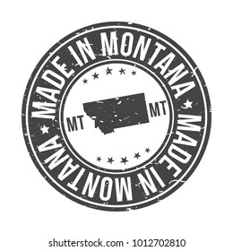 Made in Montana State USA Quality Original Stamp Map. Design Vector Art Tourism Souvenir Round Seal Badge Illustration.