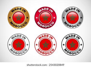 Ícone do rótulo Feito no Marrocos com bandeira. Conjunto de ícones para empresa, selo, selo, adesivo, logotipo e símbolo