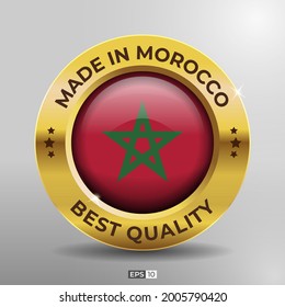 Etiquetado, logo, sello Bandera redonda de mejor calidad de Marruecos con efecto elegante de oro en 3D