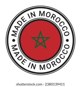 Made In Morocco round stamp sticker with Flag vector illustration