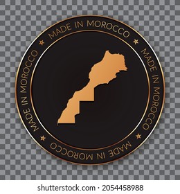 MADE IN MOROCCO - round vector banner with golden map of Morocco	