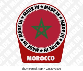 Made in Morocco vector badge, simple isolated icon with country flag, Morocco origin marking stamp sign design, rounded made in text