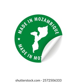 Made in Mozambique - Country Map Sticker. Best Quality. Original Product. Vector illustration.