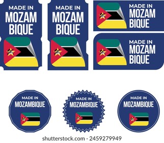 Made in Mozambique. Mozambique flag, Tag, Seal, Stamp, Flag, Icon vector