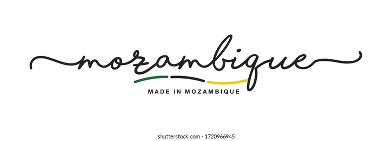 Made in Mozambique handwritten calligraphic lettering logo sticker flag ribbon banner