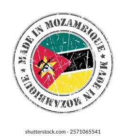 Made in Mozambique stamp scratched flag badge logo vector illustration