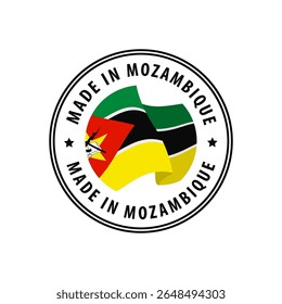Sello hecho en Mozambique, etiqueta engomada. Ilustración vectorial.