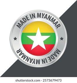 Made in Myanmar badge logo flag sticker 3d vector illustration isolated on white