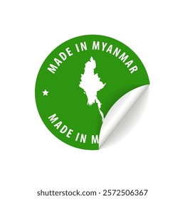 Made in Myanmar - Country Map Sticker. Best Quality. Original Product. Vector illustration.