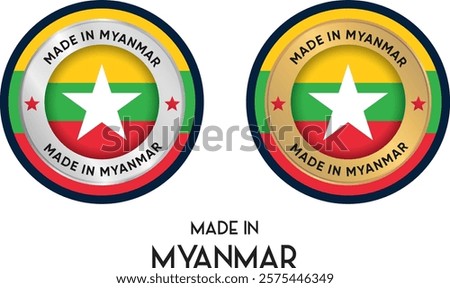 Made in Myanmar. Premium labels, stickers, pointer, badge and symbol of Myanmar flag icon. Collection vector illustration