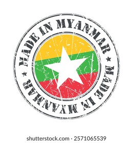 Made in Myanmar stamp scratched flag badge logo vector illustration