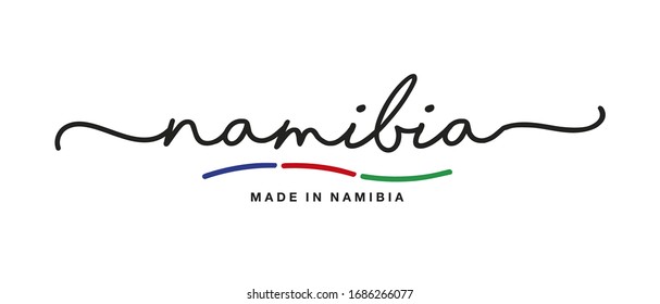 Made in Namibia handwritten calligraphic lettering logo sticker flag ribbon banner