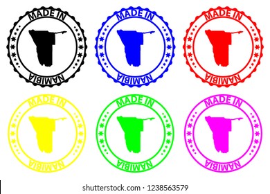 Made in Namibia - rubber stamp - vector, Namibia map pattern - black, blue, green, yellow, purple and red