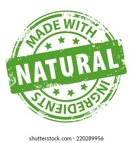 Made with Natural ingredients 100 percent organic product rubber stamp icon isolated on white background. Vector illustration