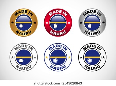 Made in Nauru label icon with flag. Icon set for business, badge, seal, sticker, logo, and symbol