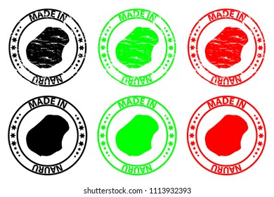 Made in Nauru - rubber stamp - vector, Republic of Nauru (Pleasant Island) map pattern - black, green and red