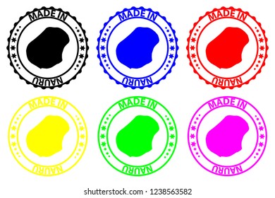 Made in Nauru - rubber stamp - vector, Republic of Nauru (Pleasant Island) map pattern - black, blue, green, yellow, purple and red