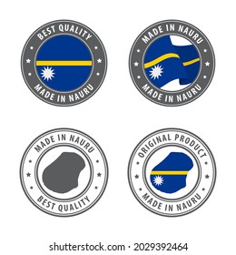 Made in Nauru - set of labels, stamps, badges, with the Nauru map and flag. Best quality. Original product. Vector illustration
