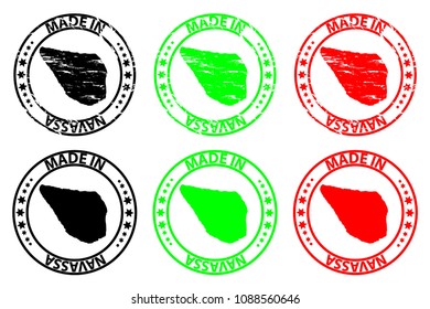 Made in Navassa - rubber stamp - vector, Navassa map pattern - black, green and red