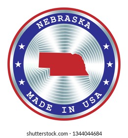 Made in Nebraska seal or stamp. Round hologram sign for label design and national marketing.