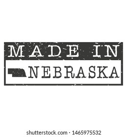 Made In Nebraska. Stamp Rectangle Map. Logo Icon Symbol. Design Certificated.
