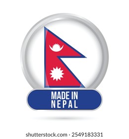 Hecho en la Ilustración vectorial brillante brillante 3D redonda de la bandera de Nepal aislada en el fondo blanco. Día de la constitución de Nepal 19 de septiembre, día de la república de Nepal 28 de mayo. Bandera nepalí con fines educativos en línea 