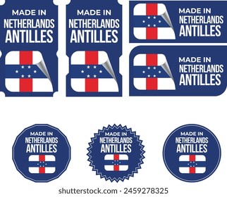 Made in Netherlands Antilles. Netherlands Antilles flag, Tag, Seal, Stamp, Flag, Icon vector