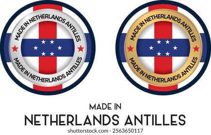 Made in Netherlands Antilles. Premium labels, stickers, pointer, badge and symbol of Netherlands Antilles flag icon. Collection vector illustration