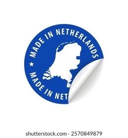 Made in Netherlands - Country Map Sticker. Best Quality. Original Product. Vector illustration.