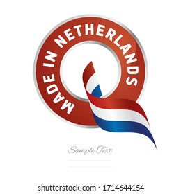 Made in Netherlands flag ribbon Quality Q sign logo red color label button banner