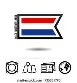 Made in Netherlands flag with travel icons. Eps10 Vector.