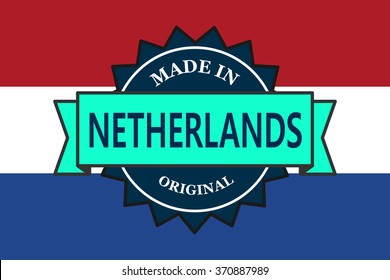 Made in Netherlands label on country flag