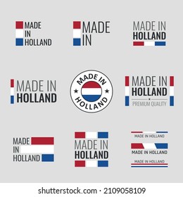 made in Netherlands labels set, Holland product emblem