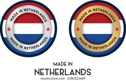 Made in Netherlands. Premium labels, stickers, pointer, badge and symbol of Netherlands flag icon. Collection vector illustration