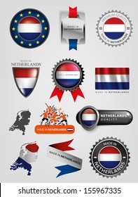 Made in Netherlands, seals, flags, Vector ribbons 