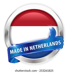 made in netherlands silver badge isolated button on white background - vector eps10