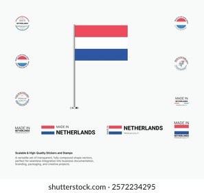 Made in Netherlands Stamps, Flag, Tags, labels, Seals, Icons. Creative Designs for Branding and Packaging