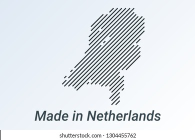 Made in Netherlands, striped map in a black strip on a silver background. vector illustration