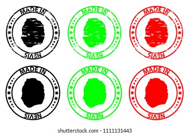 Made in Nevis - rubber stamp - vector, Nevis map pattern - black, green and red