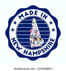 Made In New Hampshire. US state round stamp. Seal of New Hampshire with border shape. Vintage badge with circular text and stars. Vector illustration.