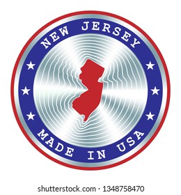 Made in New Jersey seal or stamp. Round hologram sign for label design and national marketing.