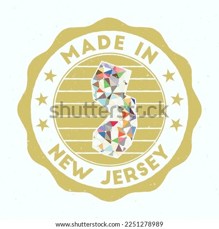 Made In New Jersey. US state round stamp. Seal of New Jersey with border shape. Vintage badge with circular text and stars. Vector illustration.